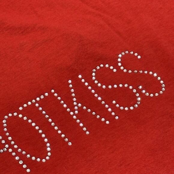 Woman's Hot Kiss Red Bedazzled Rhinestone Logo Long-sleeved Sweatshirt Blouse 2X - Picture 3 of 7